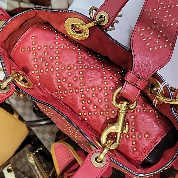 CHRISTIAN DIOR Lady Medium Studs Handbag Shoulder Bag Leather - Picture 12 of 16